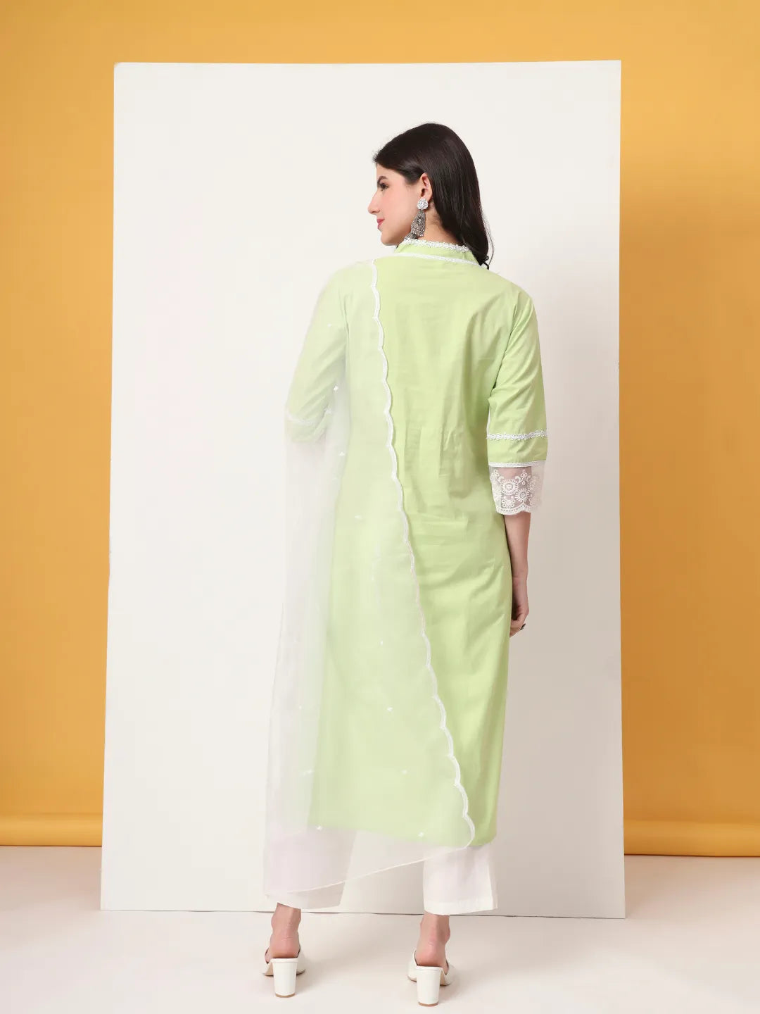 Premium Cotton Poplin Green Kurta Dupatta Pant Set