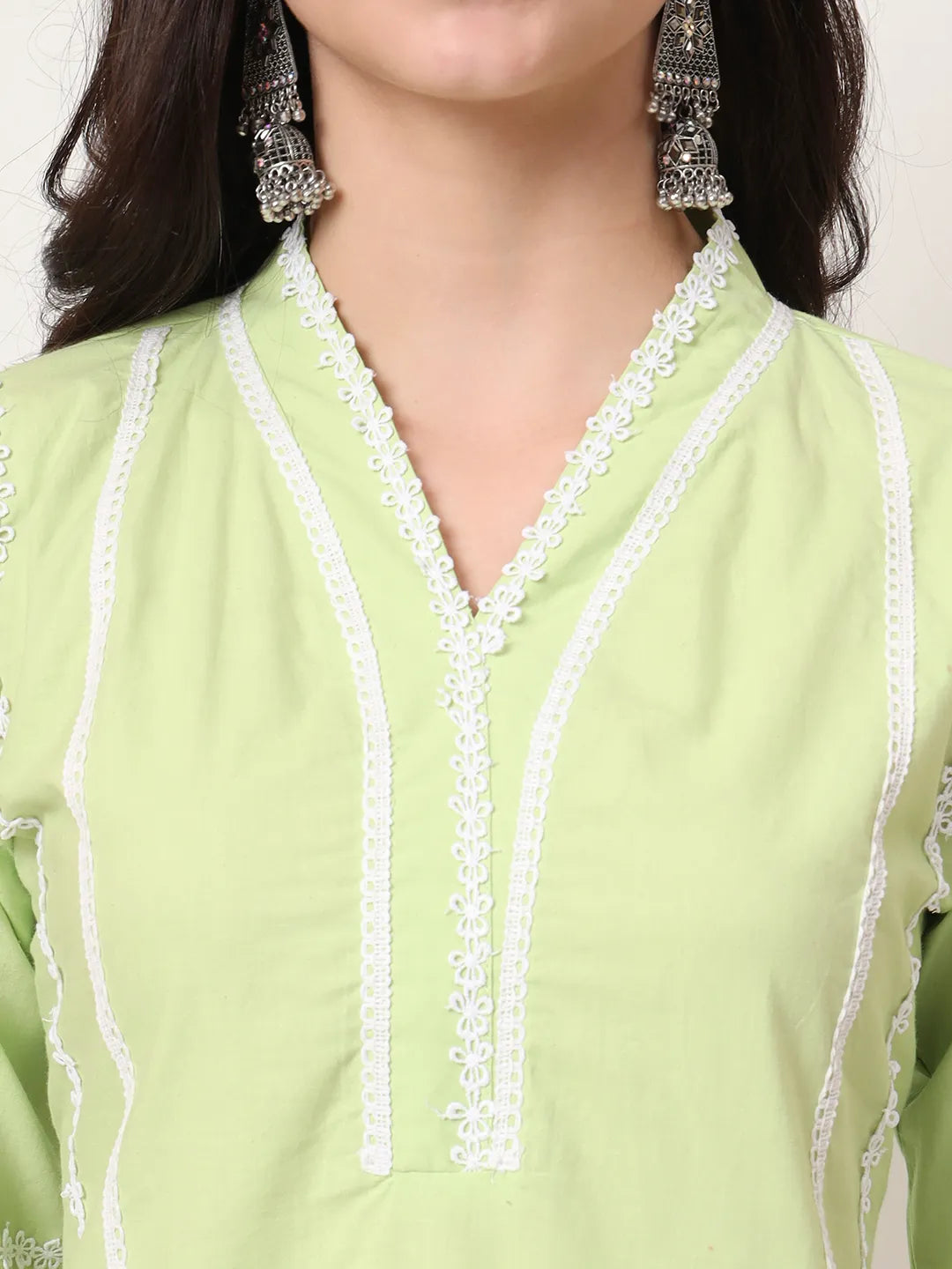 Premium Cotton Poplin Green Kurta Dupatta Pant Set