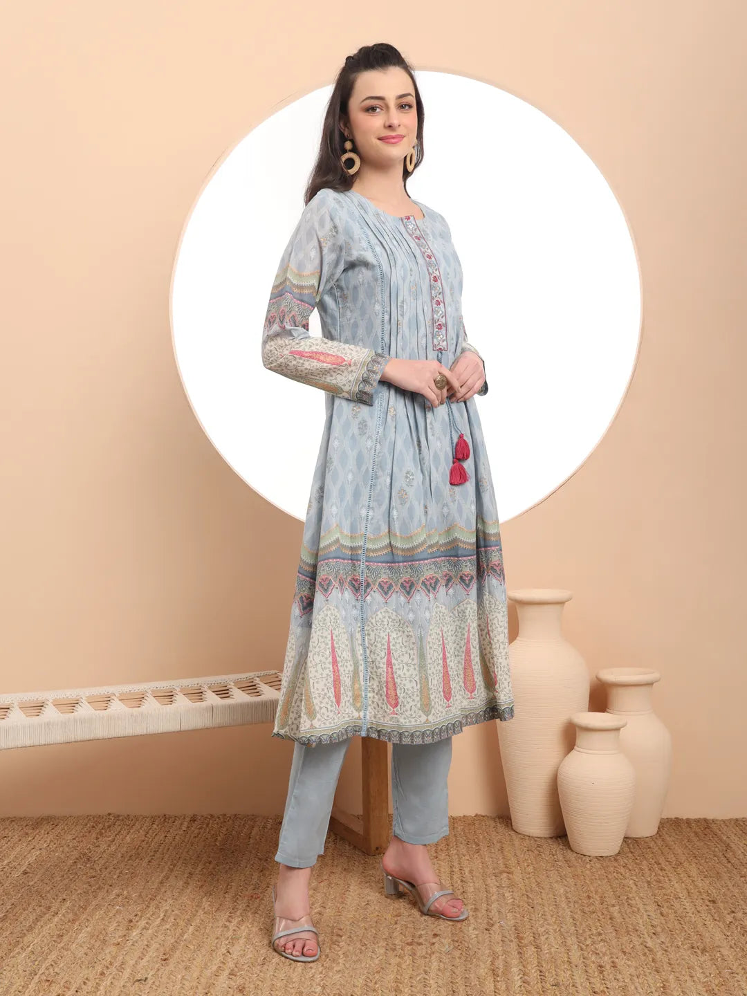 Premium Mul Cotton Blue Kurta Dupatta Pant Set