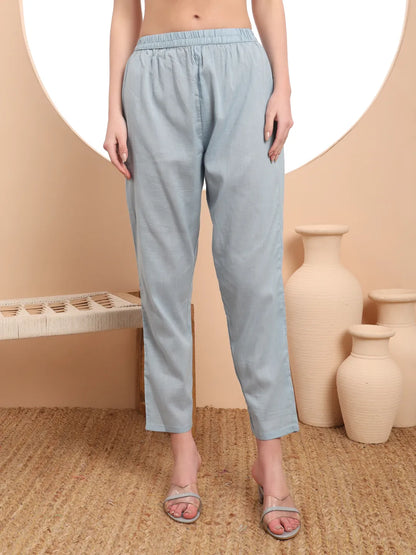 Premium Mul Cotton Blue Kurta Dupatta Pant Set