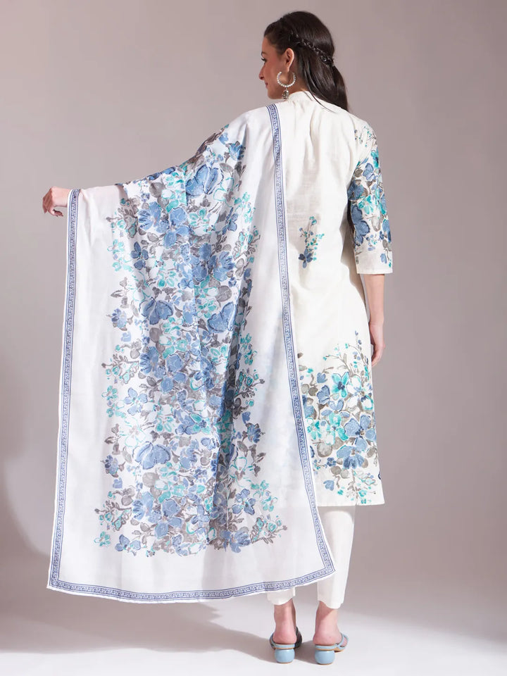 Premium Mul Cotton Blue Tassel Work Flared Kurta Dupatta Pant Set