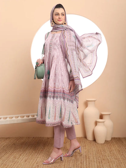 Premium Mul Cotton Lavender Kurta Dupatta Pant Set