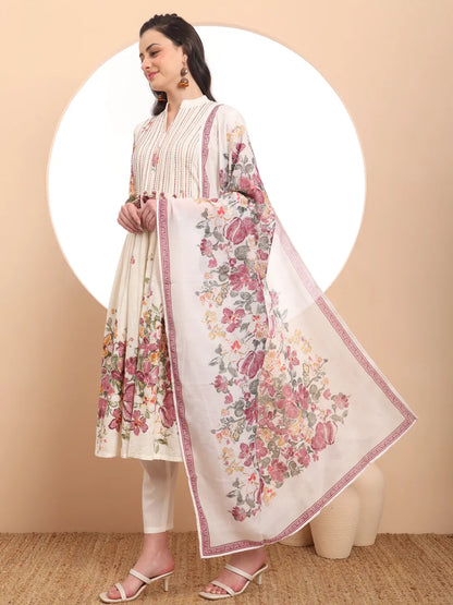 Premium Mul Cotton Pink Tassel Work Flared Kurta Dupatta Pant Set