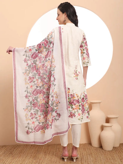 Premium Mul Cotton Pink Tassel Work Flared Kurta Dupatta Pant Set