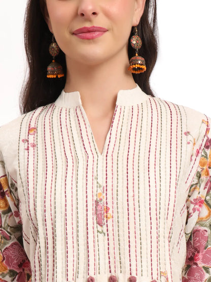 Premium Mul Cotton Pink Tassel Work Flared Kurta Dupatta Pant Set