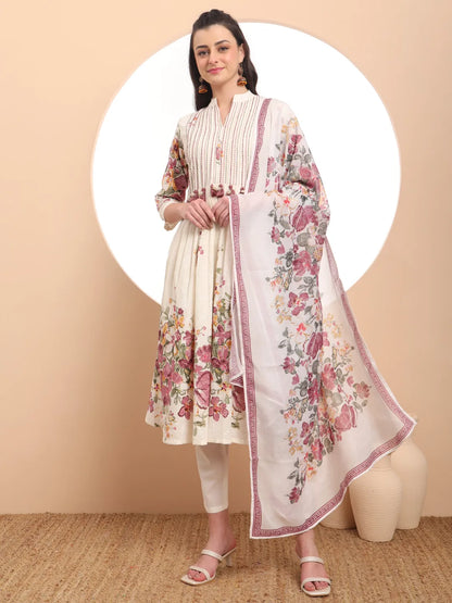 Premium Mul Cotton Pink Tassel Work Flared Kurta Dupatta Pant Set