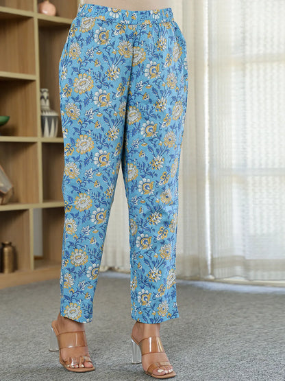 Pure Cotton Blue Anarkali Kurta Dupatta Set With Lacework