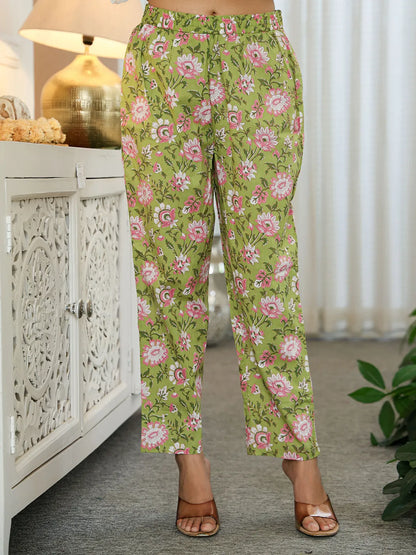 Pure Cotton Green Anarkali Kurta Dupatta Set With Lacework