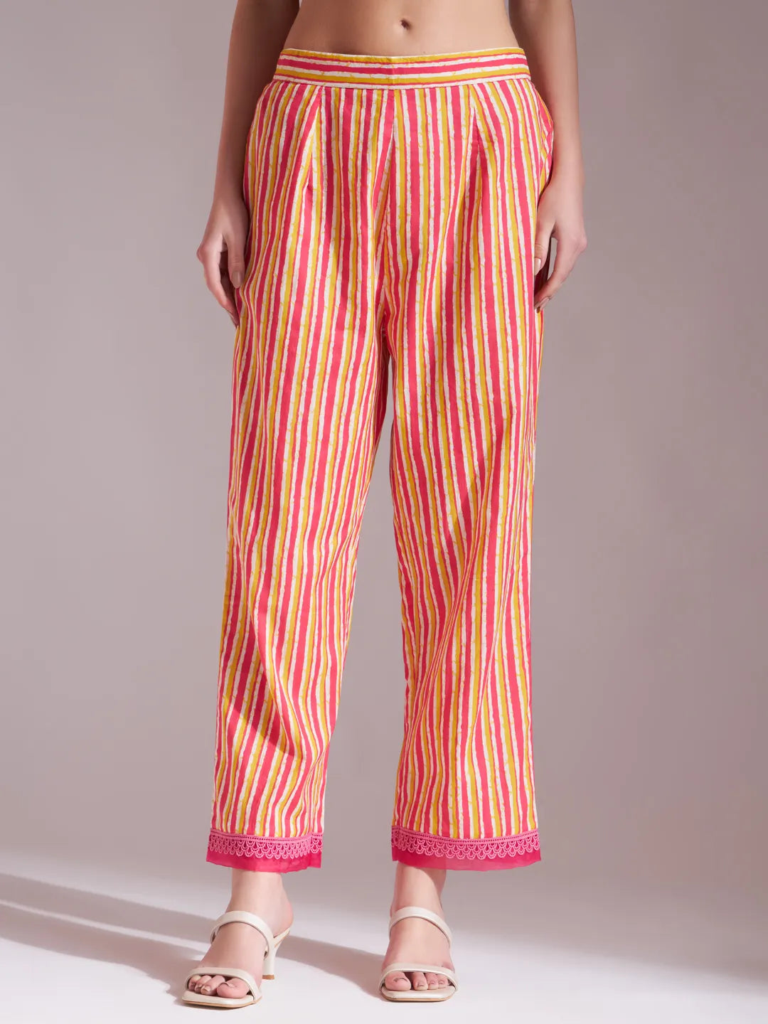 Pure Cotton Pink Kurta Dupatta Set With Lace Detailing