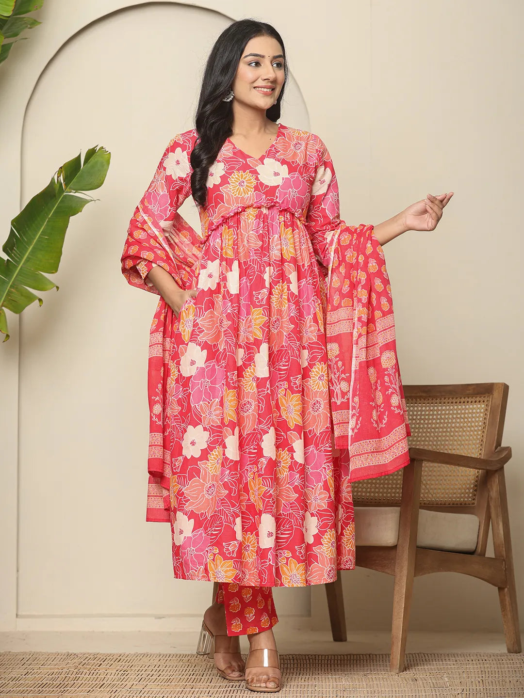 Pure  Cotton Pink Maternity Kurta Set