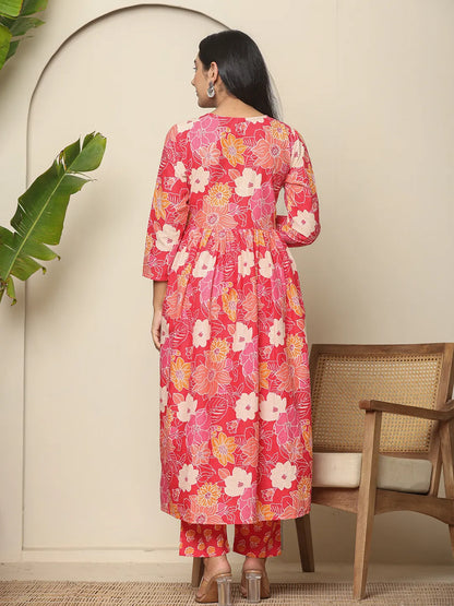 Pure  Cotton Pink Maternity Kurta Set