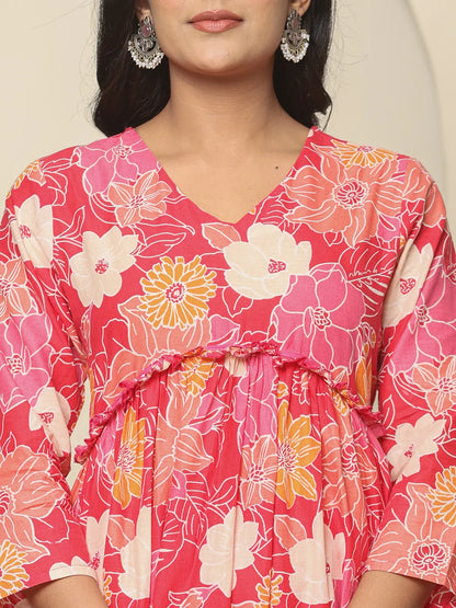 Pure  Cotton Pink Maternity Kurta Set