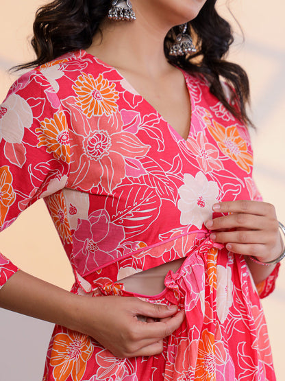 Pure  Cotton Pink Maternity Kurta Set