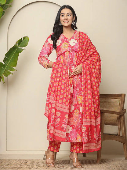 Pure  Cotton Pink Maternity Kurta Set