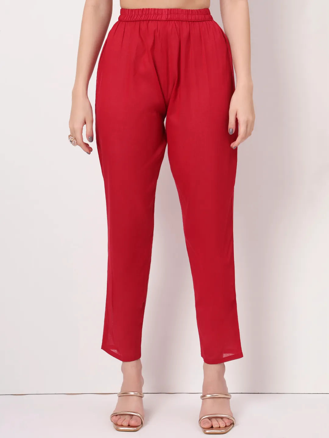 Pure Cotton Red Anarkali Kurta Dupatta Pant Set