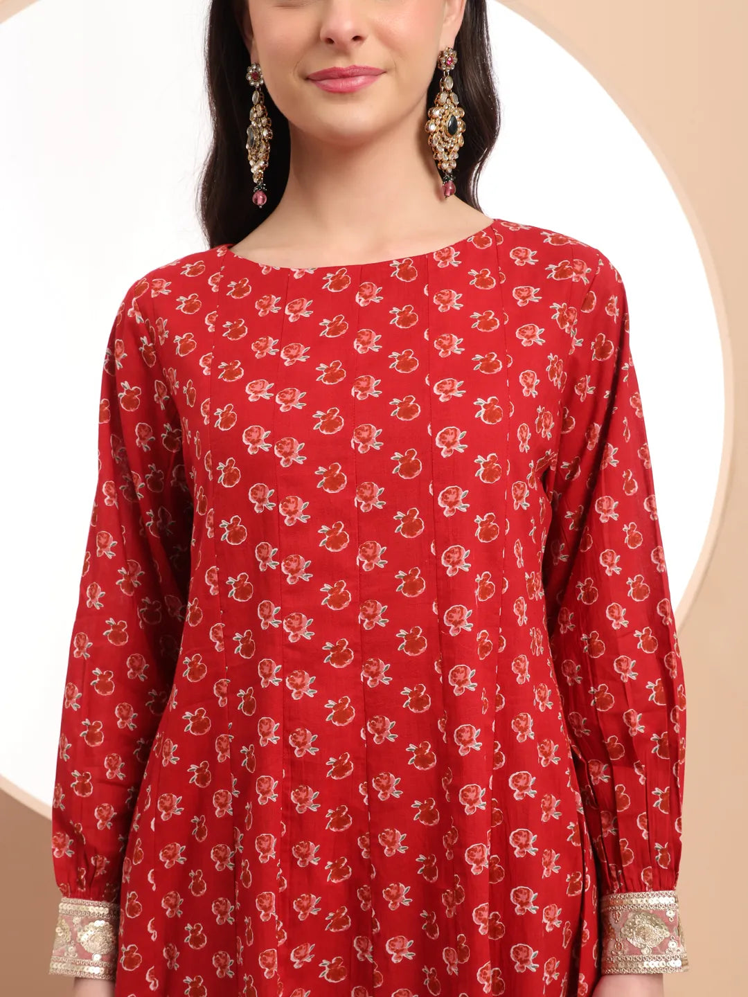 Pure Cotton Red Anarkali Kurta Dupatta Set