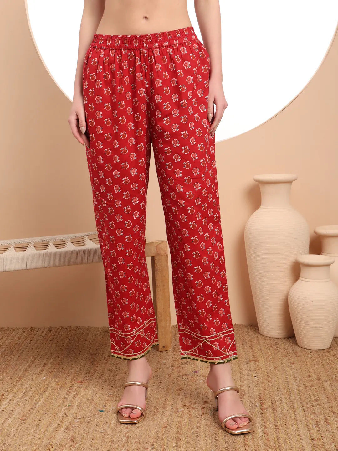 Pure Cotton Red Anarkali Kurta Dupatta Set