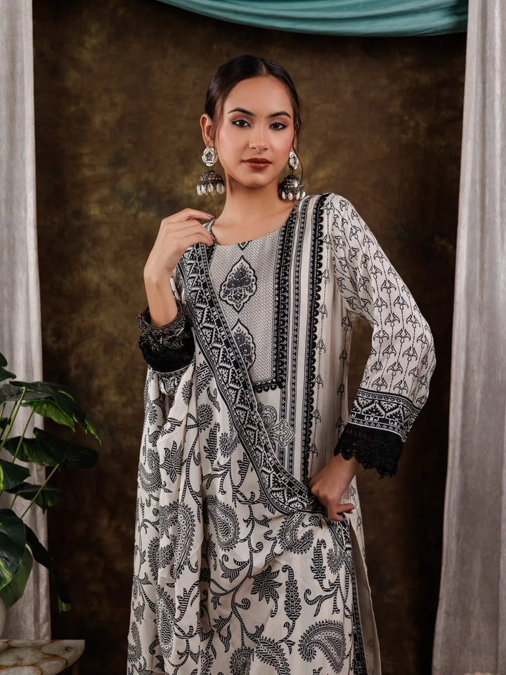 Pure Muslin Silk White Kurta Dupatta Set