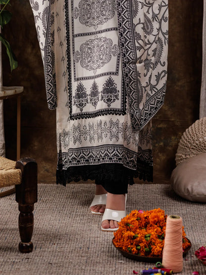 Pure Muslin Silk White Kurta Dupatta Set