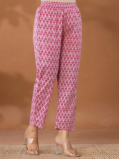 Purple Cotton Anarkali Square Neck Kurta Dupatta Set