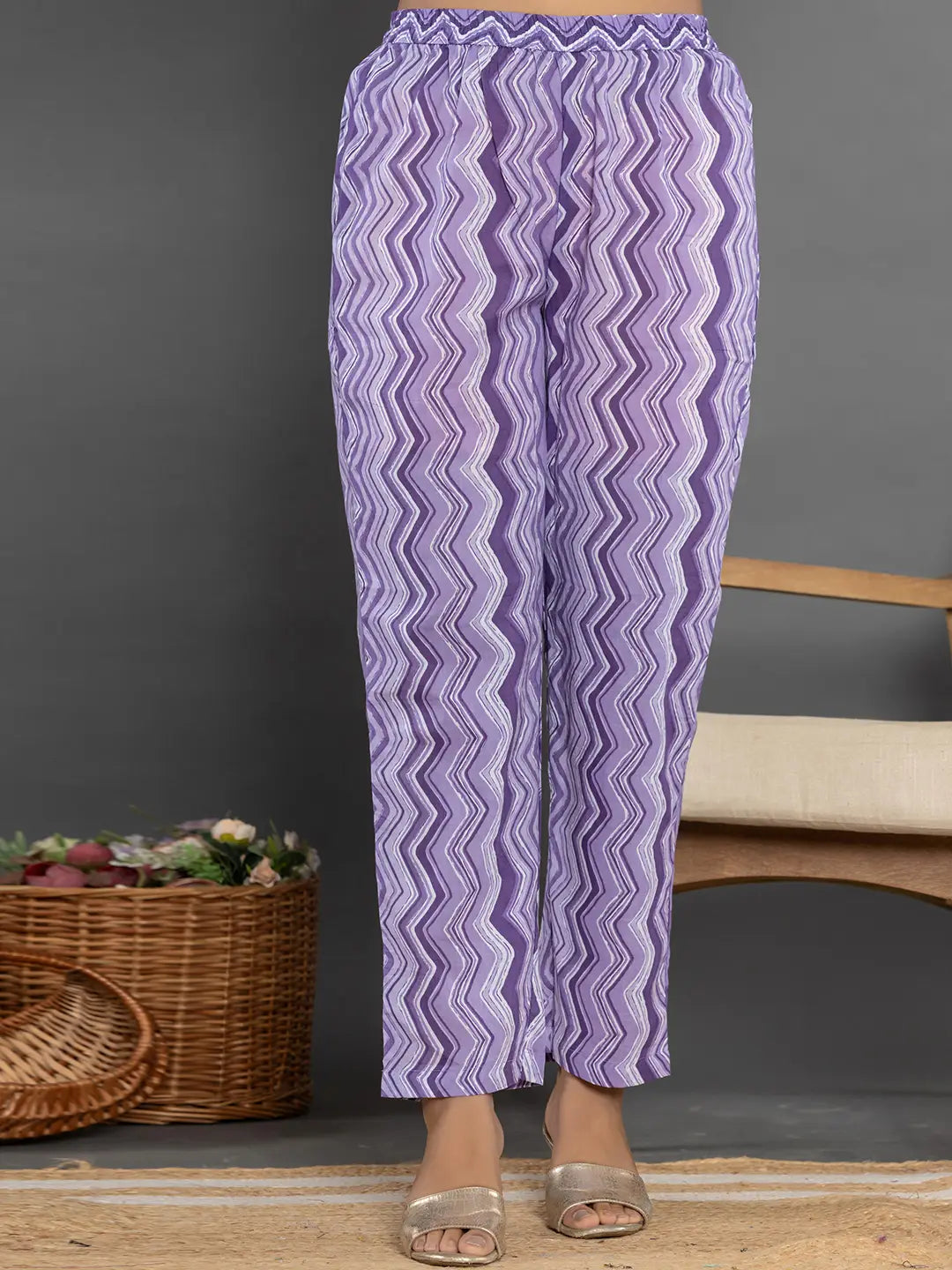 Purple Cotton Ethnic Motifs Kurta Dupatta Set