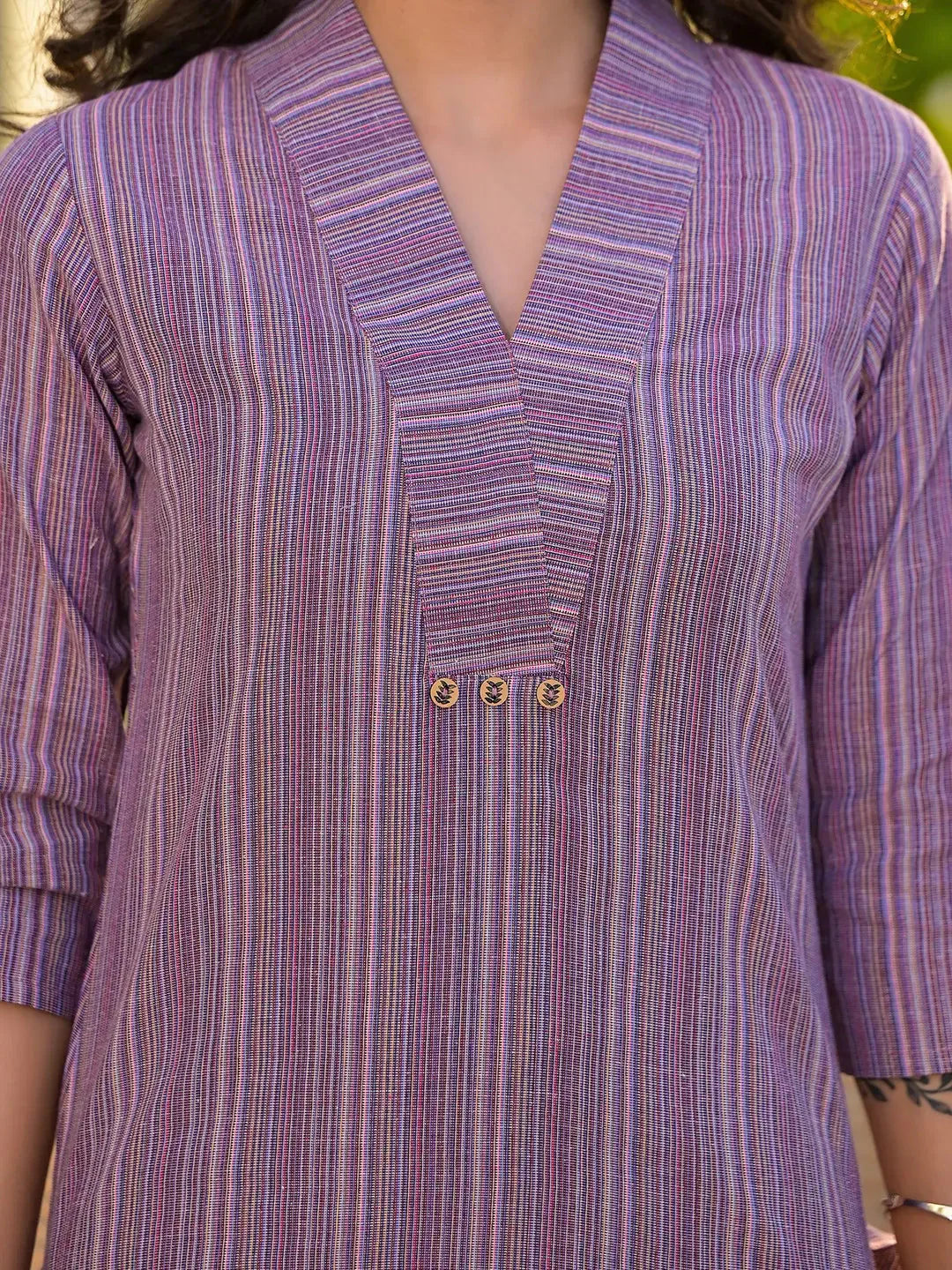 Purple Cotton Striped Print Co Ord Set