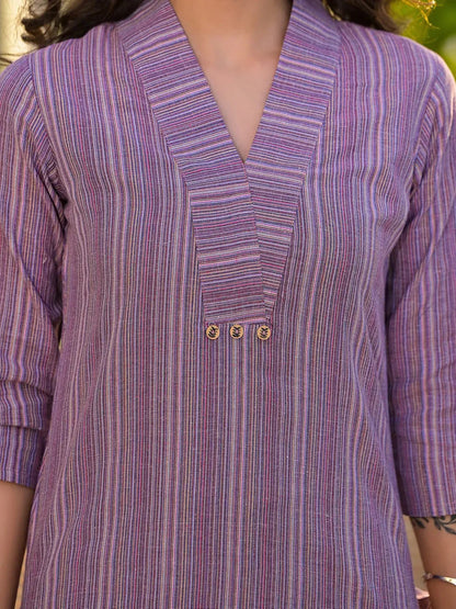 Purple Cotton Striped Print Co Ord Set