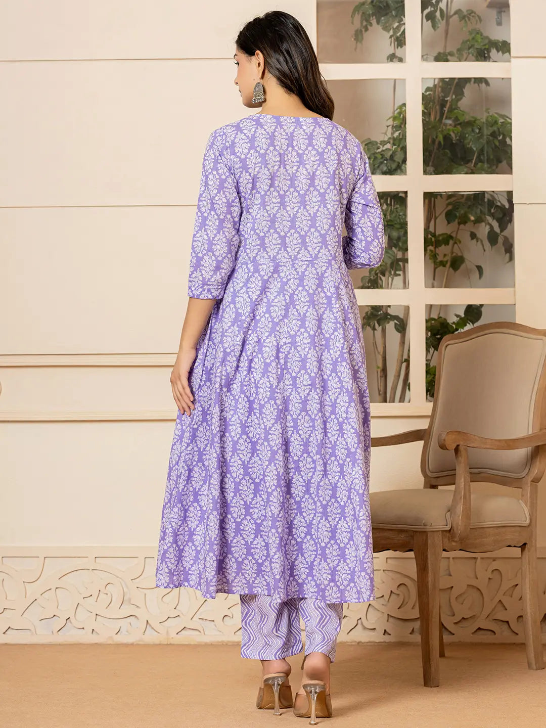 Embroidered Pure Cotton Anarkali Kurta Trouser With Dupatta Set