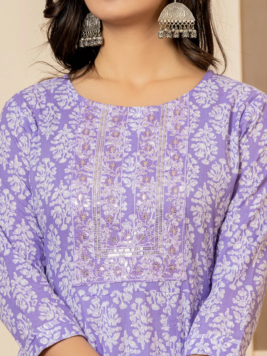 Embroidered Pure Cotton Anarkali Kurta Trouser With Dupatta Set