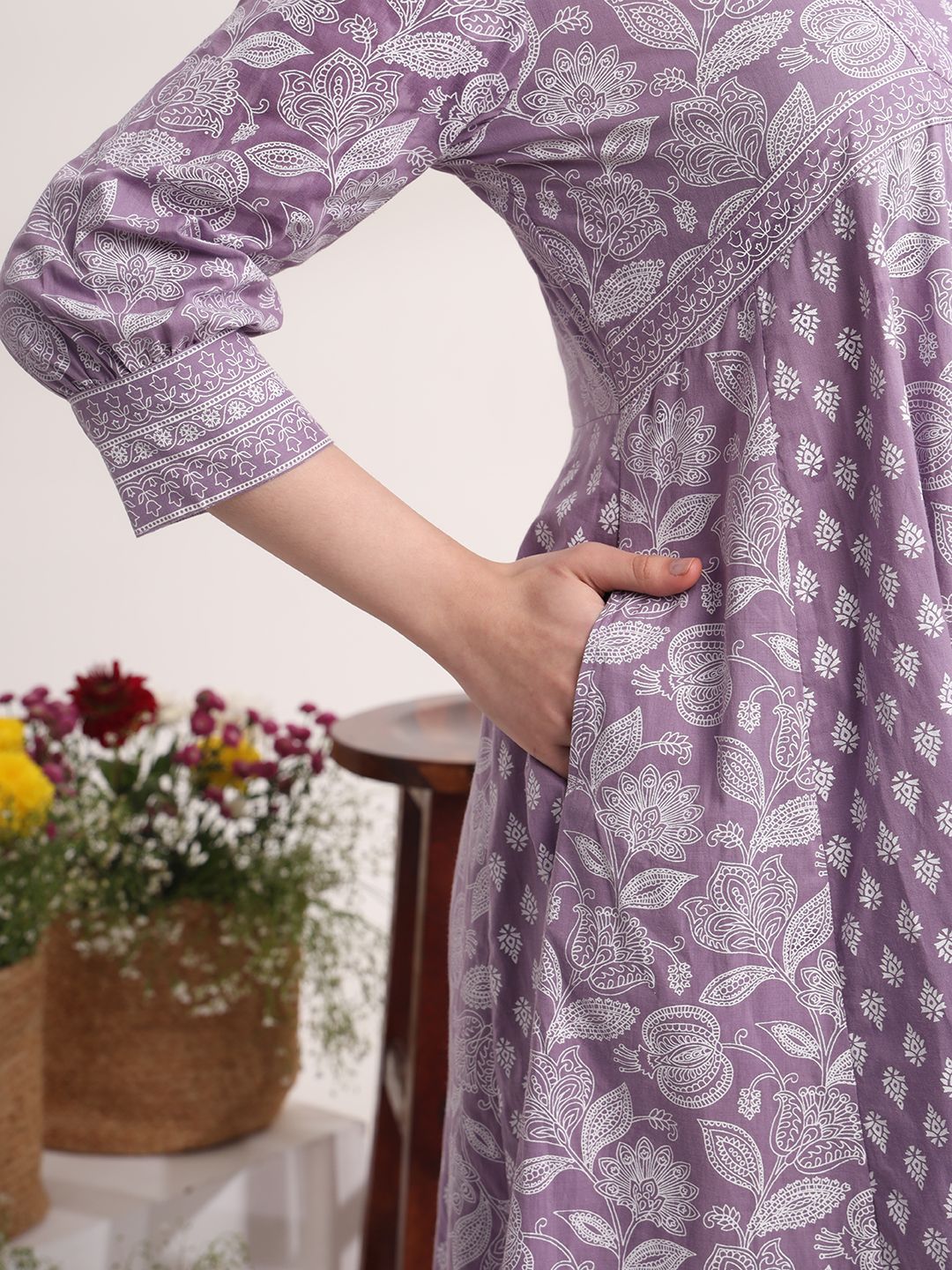 Purple Ethnic Motifs Cotton Kurta Dupatta Set