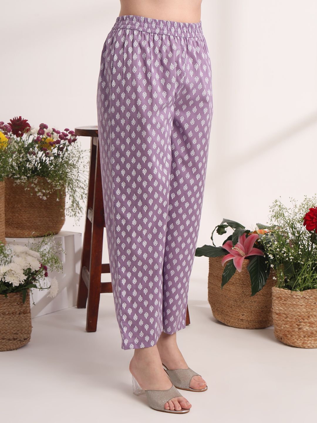 Purple Ethnic Motifs Cotton Kurta Dupatta Set