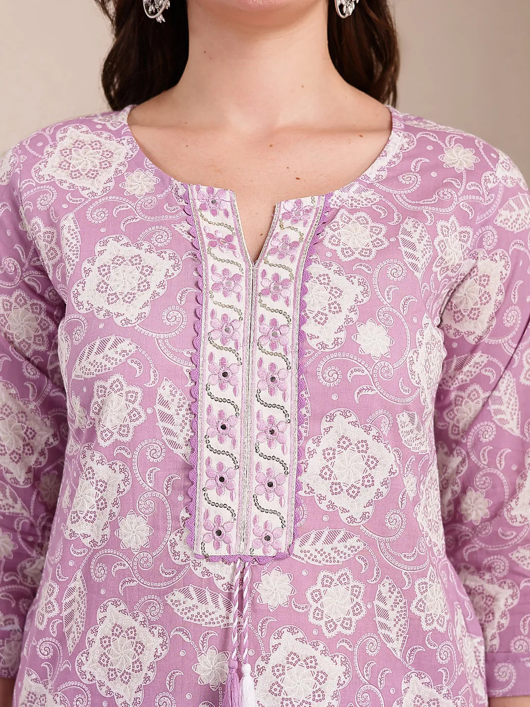 Purple Ethnic Motifs Print Straight Kurta Trouser Dupatta Set