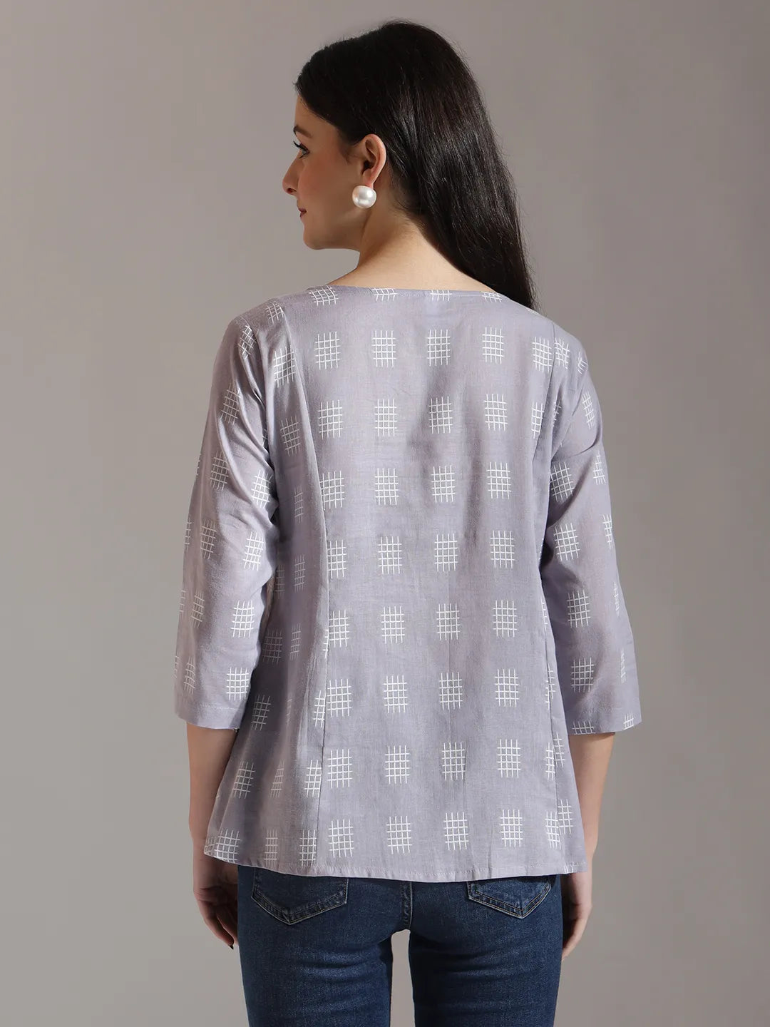 Purple Handloom Cotton Gathered Or Pleated Top