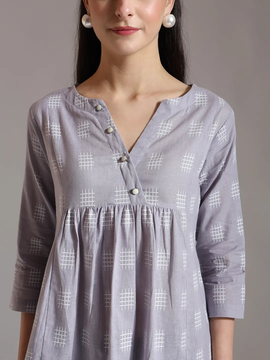 Purple Handloom Cotton Gathered Or Pleated Top