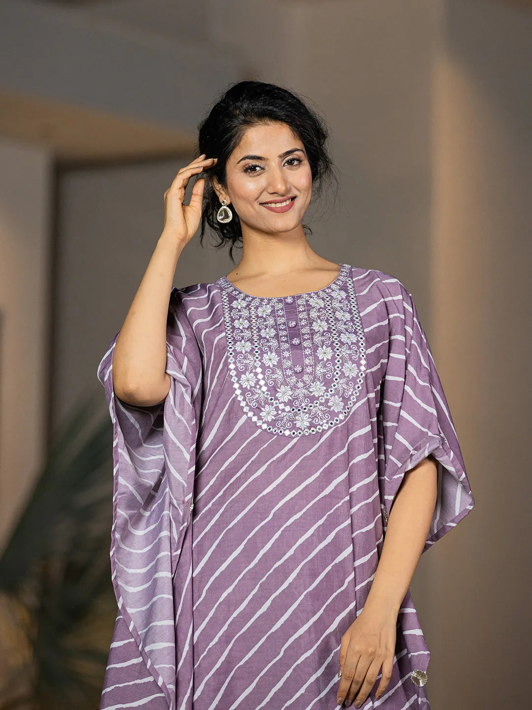 Leheriya Embroidered Kaftan Kurta Set