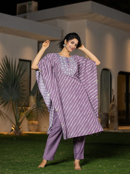 Leheriya Embroidered Kaftan Kurta Set