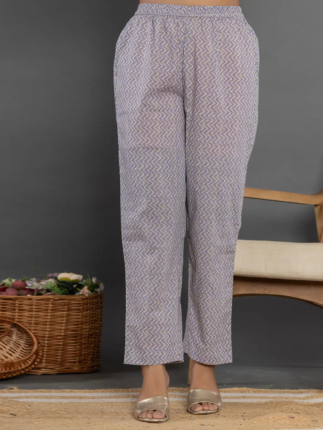 Purple Mirror Work Cotton Anarkali Kurta Dupatta Set