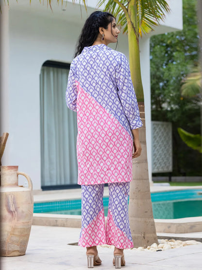 Purple & Pink Colour Blocking Co Ord Set