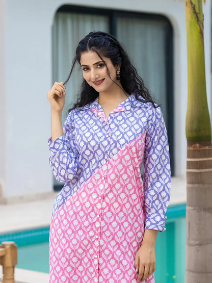 Purple & Pink Colour Blocking Co Ord Set