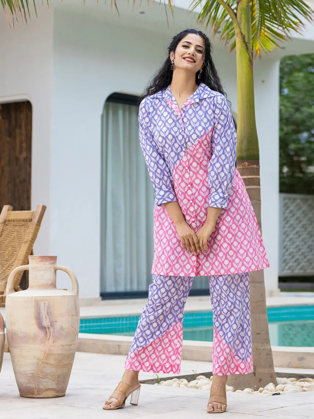 Purple & Pink Colour Blocking Co Ord Set