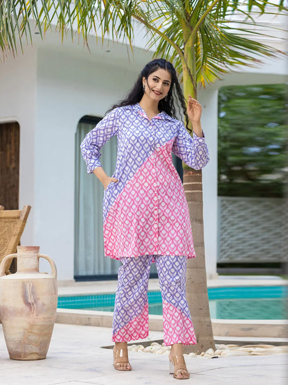 Purple & Pink Colour Blocking Co Ord Set