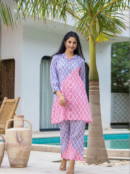Purple & Pink Colour Blocking Co Ord Set