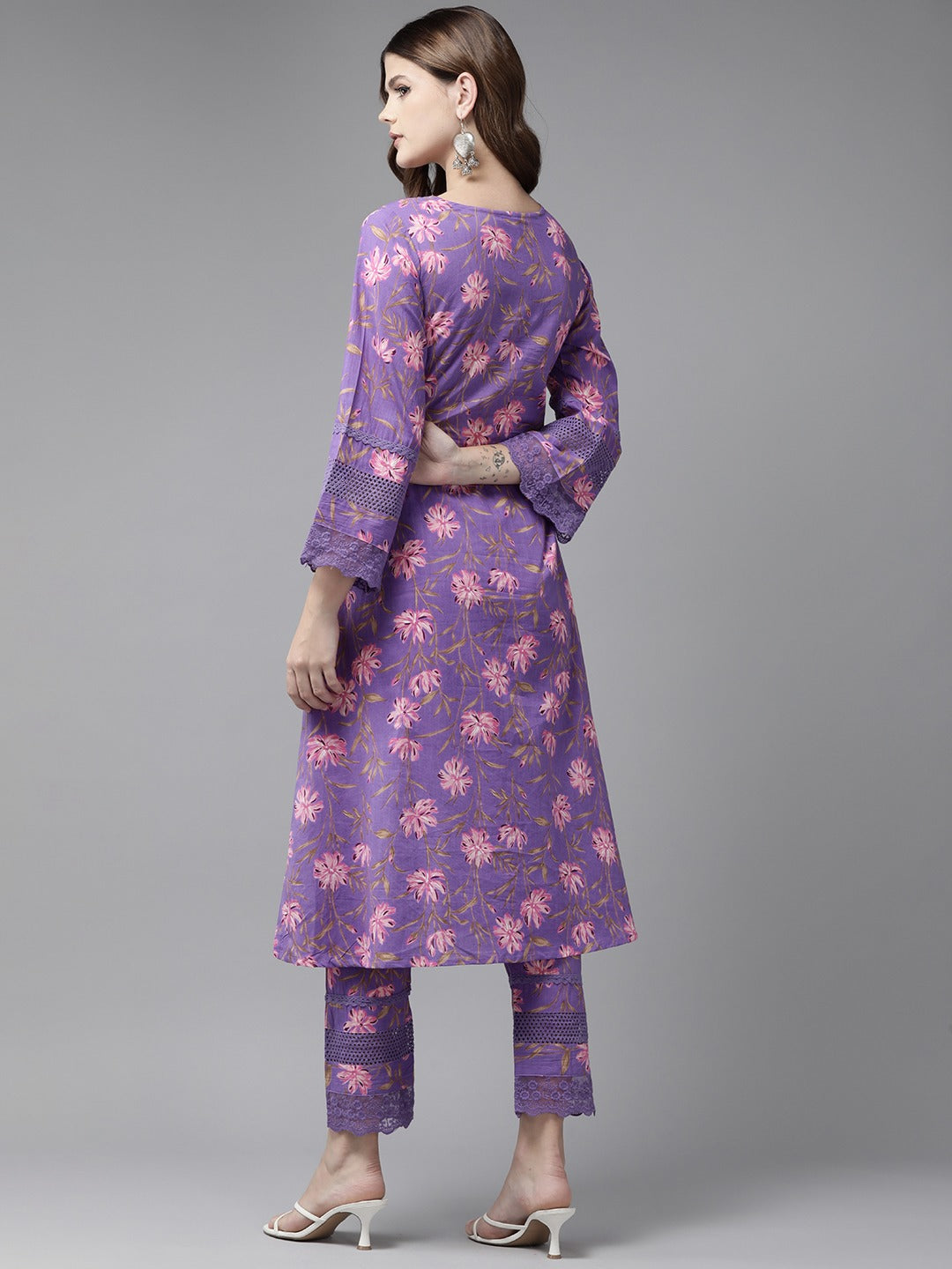Purple Pure Cotton Kurta Set With Embroidery Kurta Trouser Set