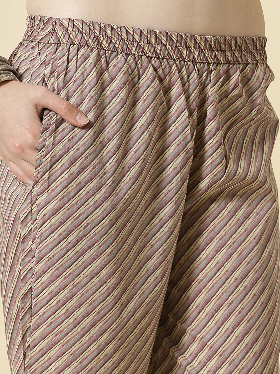 Purple Pure Cotton Paisley Kurta Dupatta Pant Set