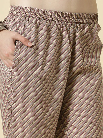 Purple Pure Cotton Paisley Kurta Dupatta Pant Set