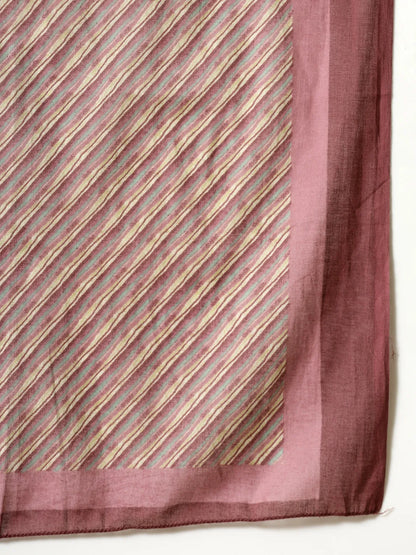 Purple Pure Cotton Paisley Kurta Dupatta Pant Set