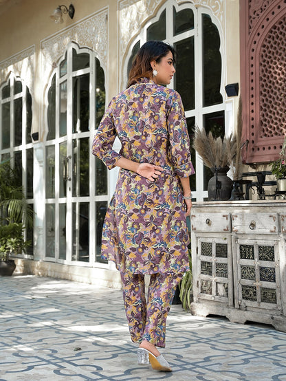 Purple Silk blend Floral Print Co ord set