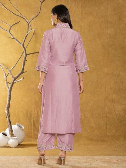 Purple Silk Blend Pakistani Style Kurta Dupatta Set