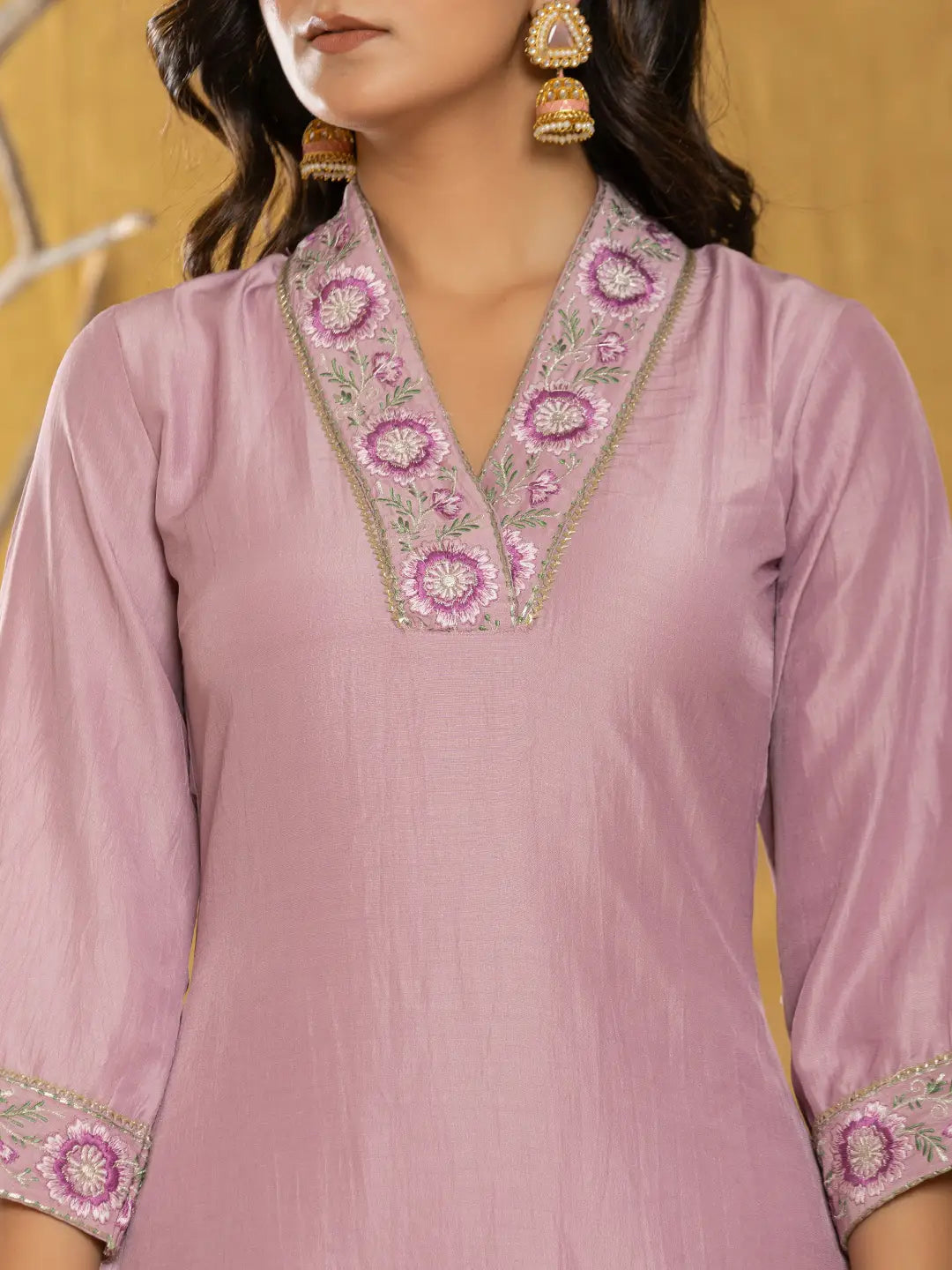 Purple Silk Blend Pakistani Style Kurta Dupatta Set