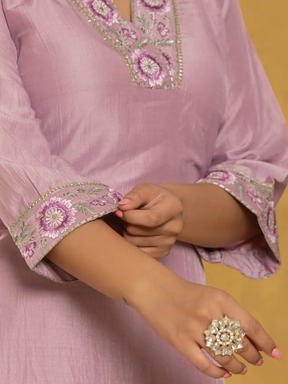 Purple Silk Blend Pakistani Style Kurta Dupatta Set